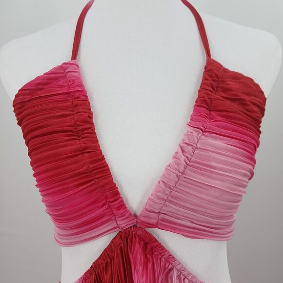 Haute Shein Pleated Cutout Mini Dress Womens L Pink Disco Barbiecore Festival - Picture 6 of 7